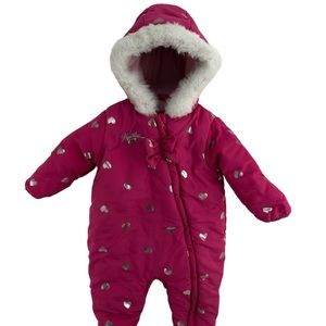⭐️ 4/$25 Weatherproof Girls Fleece Lined Fur Trimmed Pram Snowsuit 12 Months